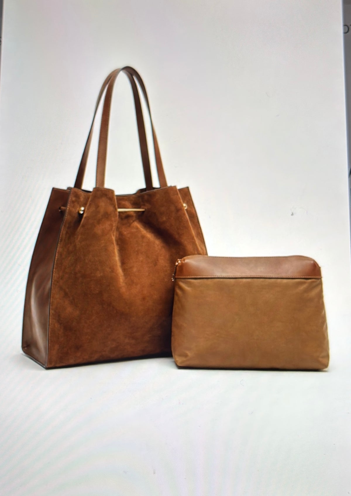 Borsa stopper cuoio effetto scamosciato con pochette