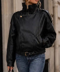 Giubbotto oversize nero in ecopelle