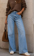 Jeans vita alta a gamba larga