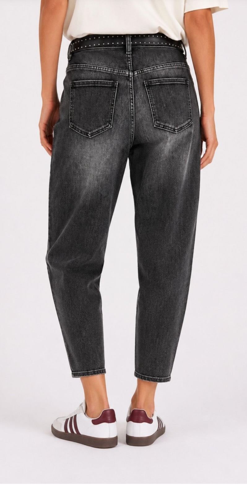 Jeans nero slavato a vita alta