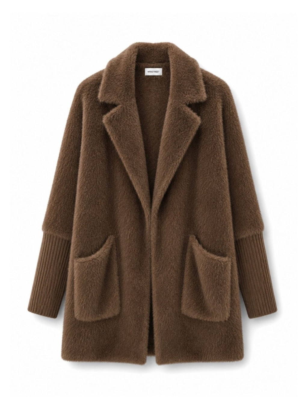 Cappotto morbido effetto peluche con rever
