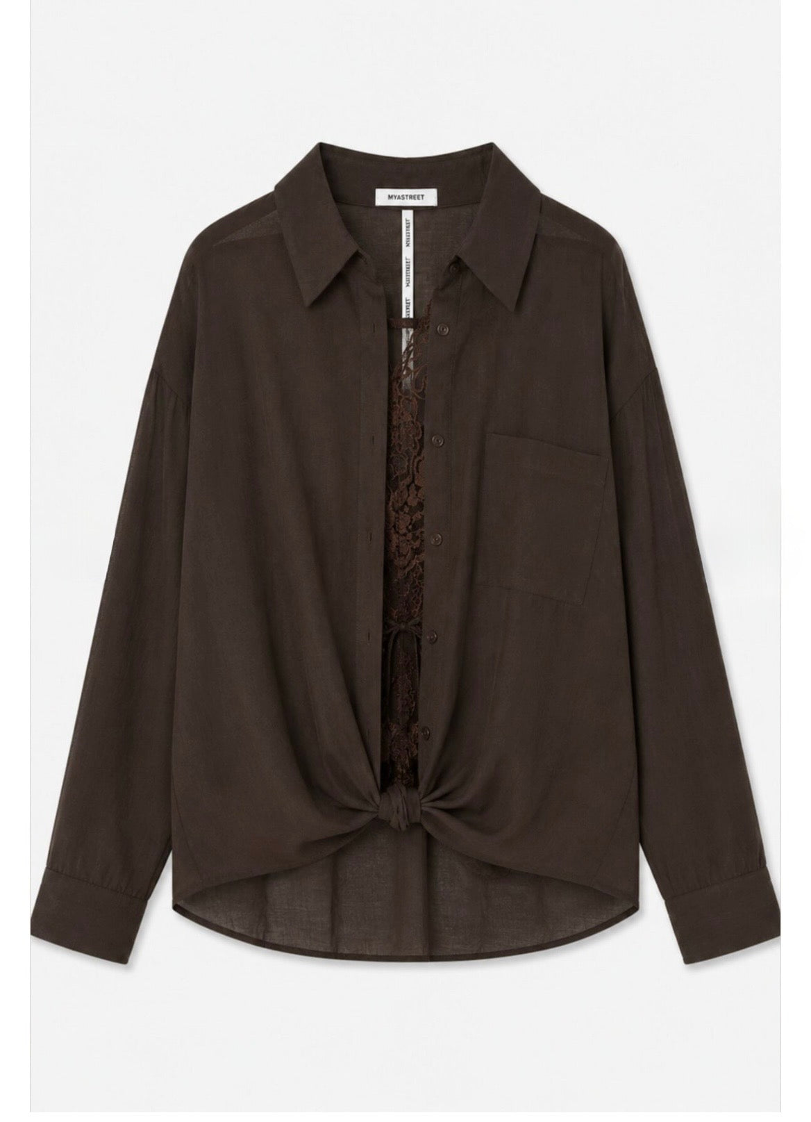 Camicia con inserto in pizzo e nodo frontale
