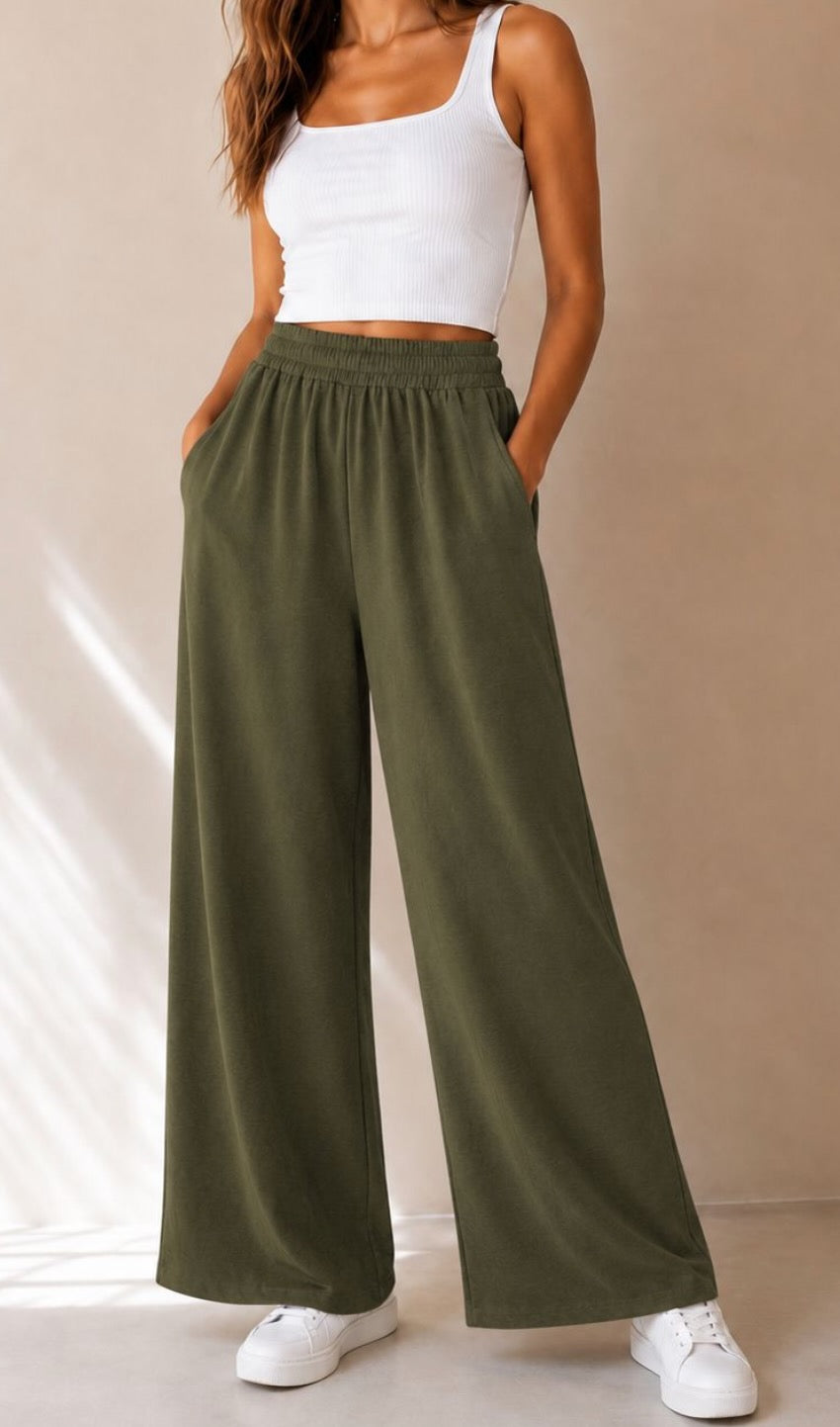 Pantalone palazzo in tessuto morbido effetto tuta