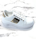 Sneakers bianche platform con cuore gioiello