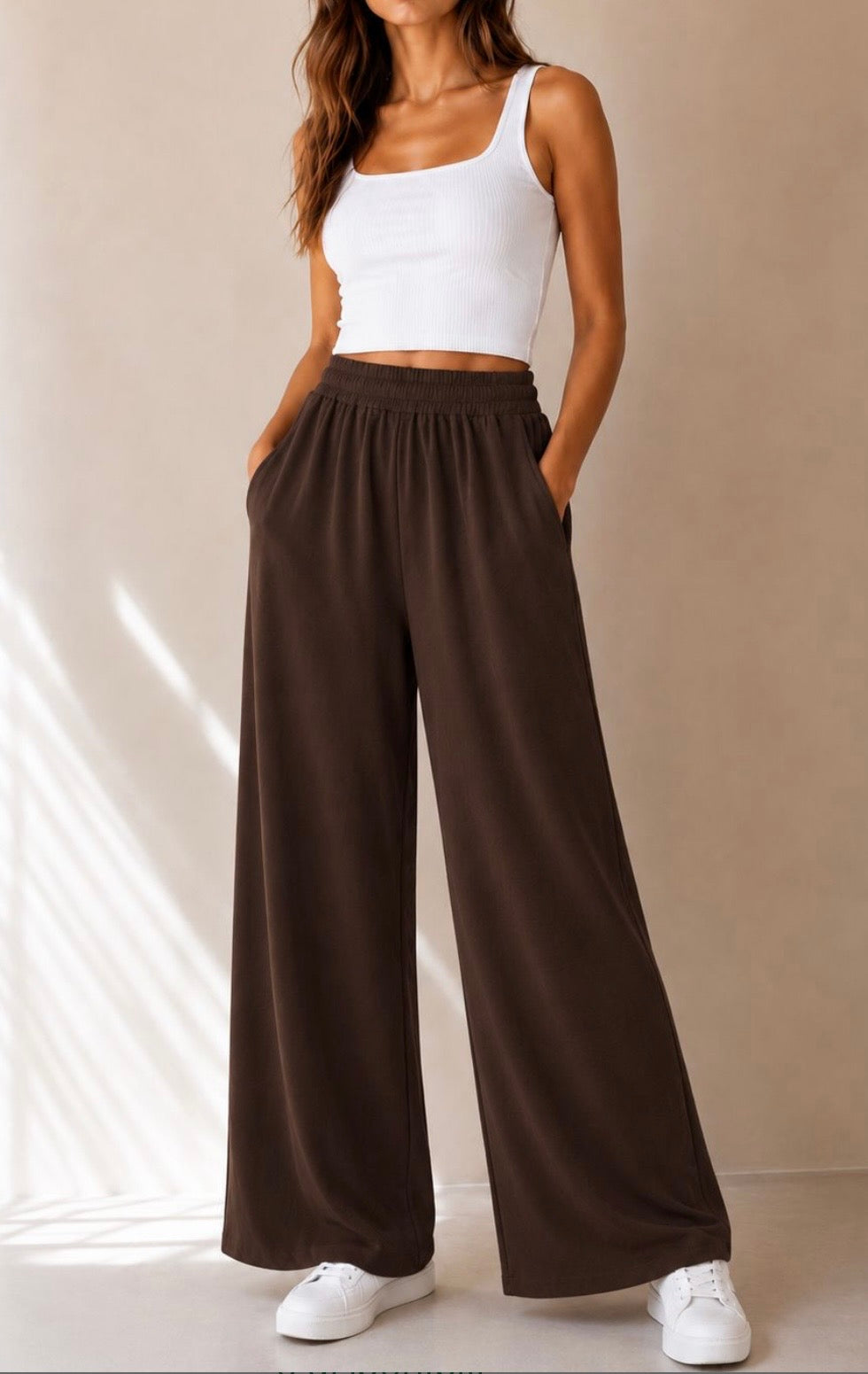 Pantalone palazzo in tessuto morbido effetto tuta
