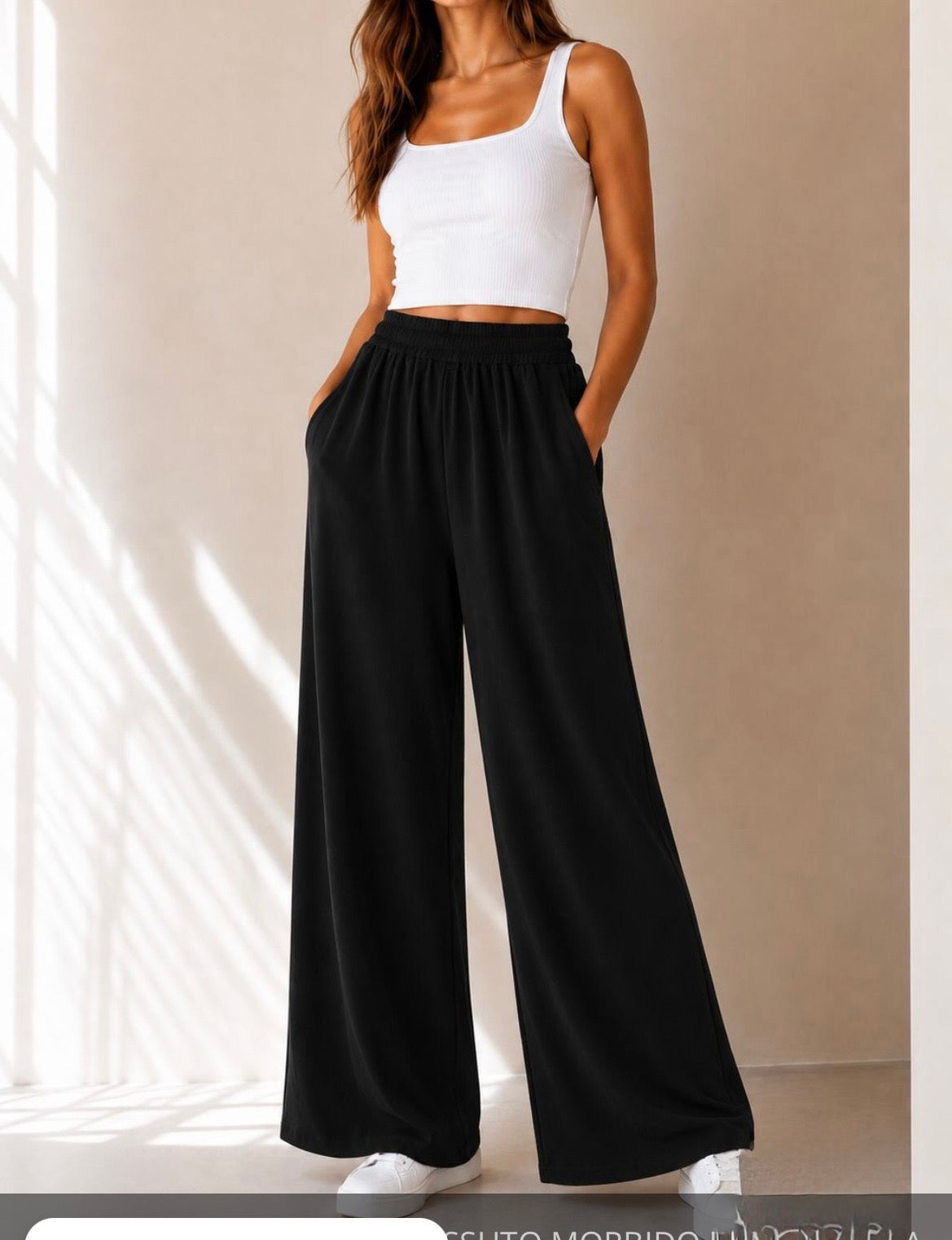 Pantalone palazzo in tessuto morbido effetto tuta