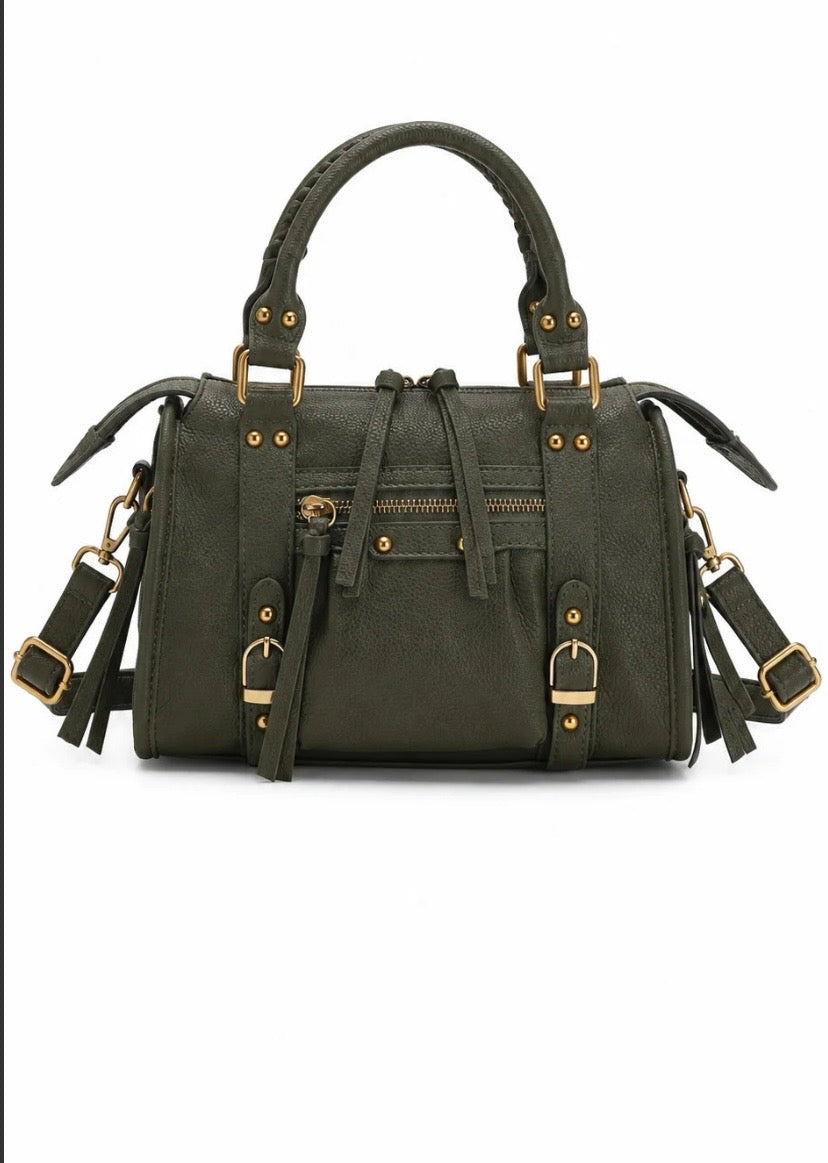 Borsa bauletto con dettagli dorati