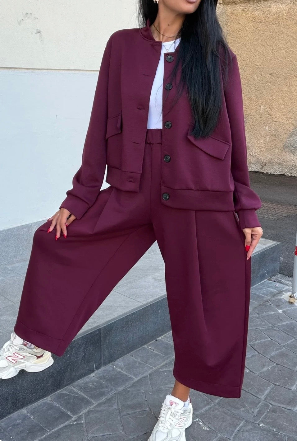 Completo giacca e pantalone palazzo cropped